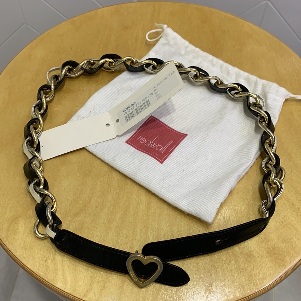 HP🔆VTG90’ Authentic Redwall Moschino White/Black Leather/Chain Belt - Picture 6 of 17